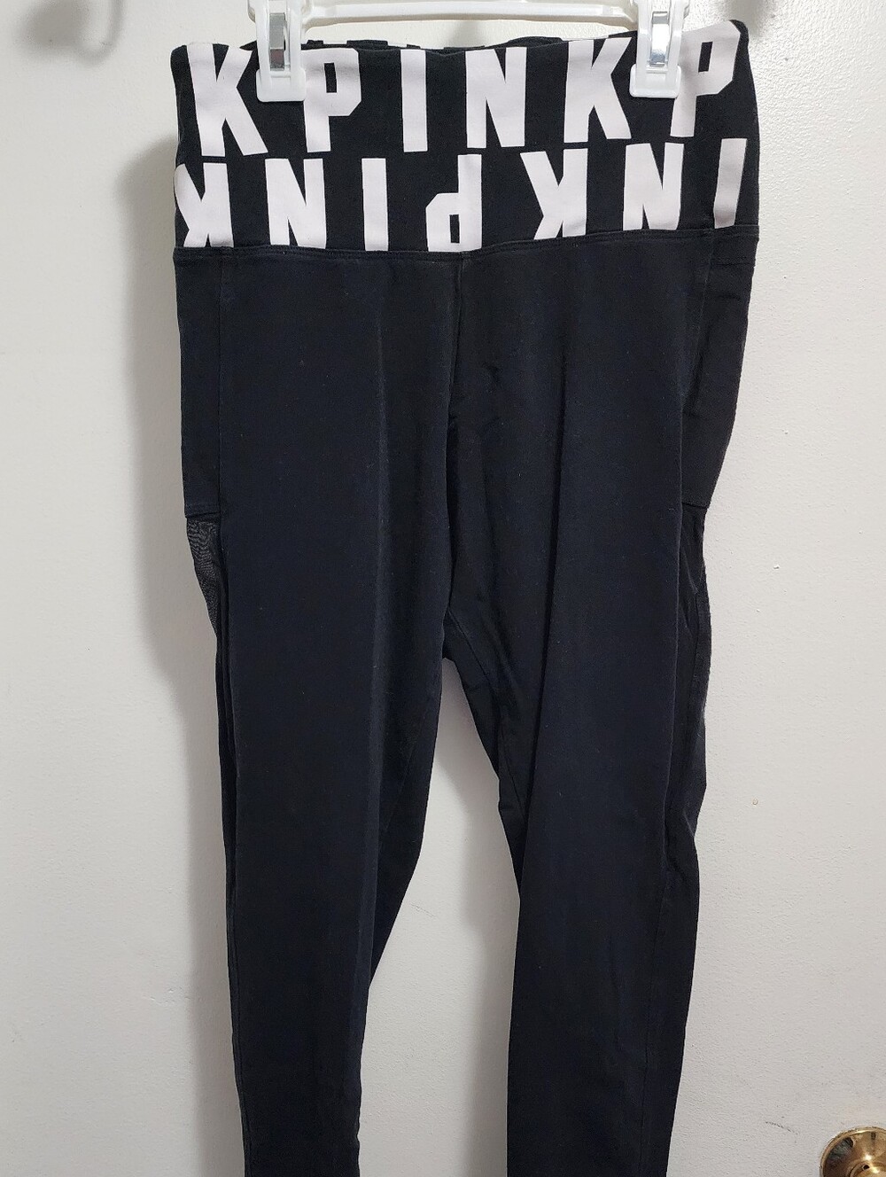 PINK Victoria's Secret Black Leggings with White Logo Waistband